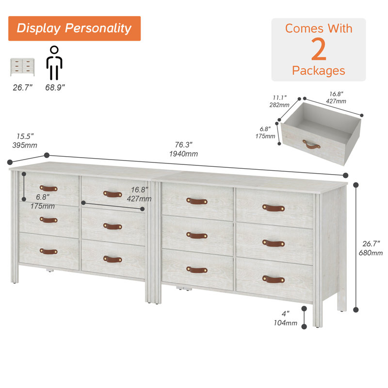 Anwar 76.3 W 12 Drawer Dresser White